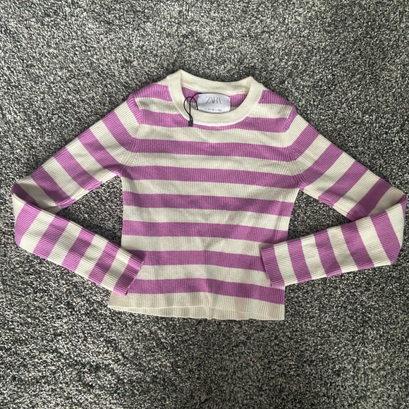 Zara Kids Ribbed Knit Sweater in lilac and white - Picture 1 of 6